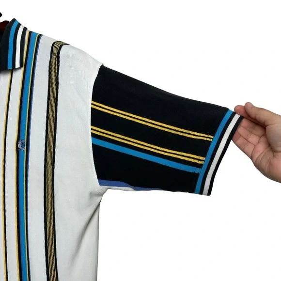 Vintage Siegfried Men's Large Striped Polo Shirt Tall Fit 90s Baggy Oversized - Picture 8 of 12